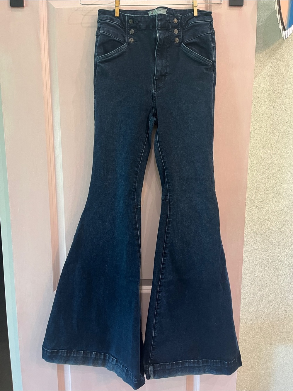 Free People Navy High-Rise Flare Jeans